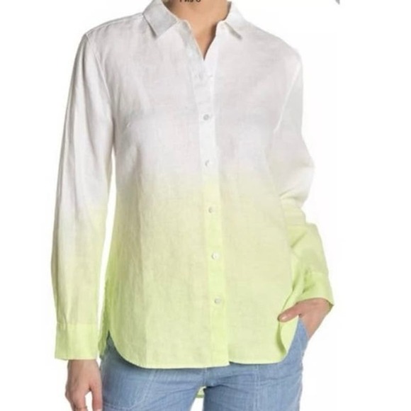 TOMMY BAHAMA Two Palms Women’s Linen Lime Dip Dye Button Down Shirt Top - Sz XS - Picture 1 of 5